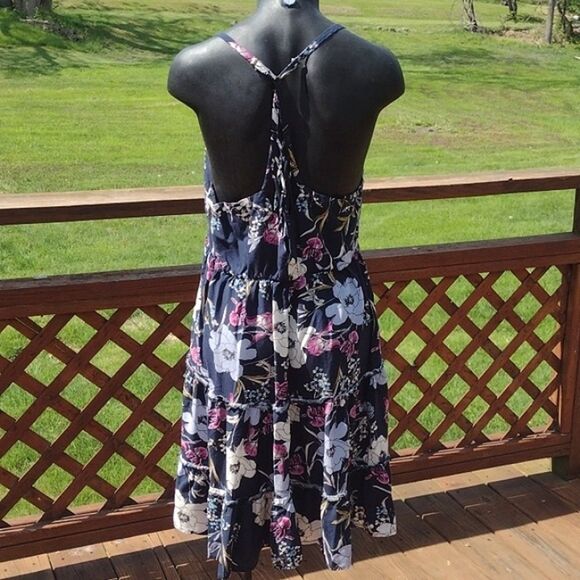 Maurices Navy Blue Sundress with Floral Print and Strappy Back Size Large - Picture 4 of 11